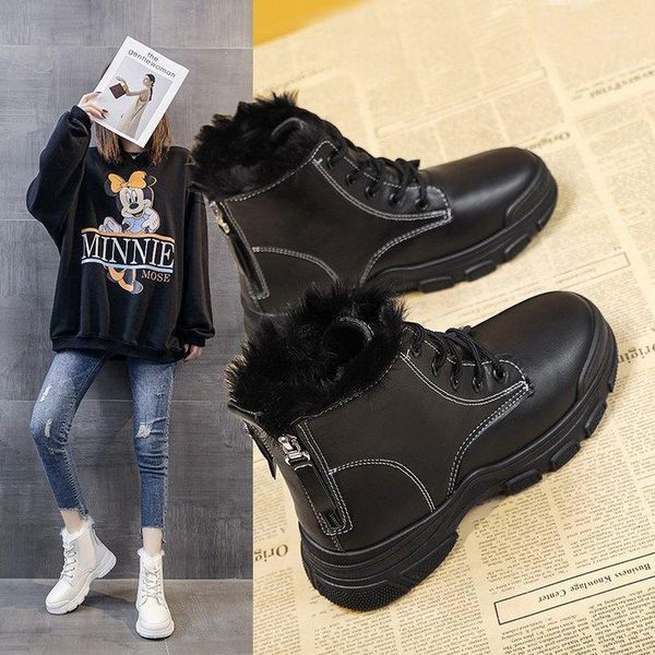 

lady boots lace up women's low shoes flat heel round toe boots-women winter footwear ankle rubber padded med rock autumn 20211, Black