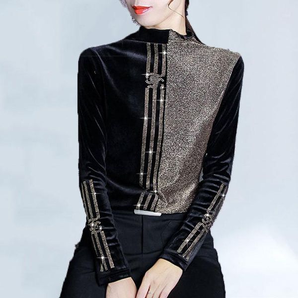 

winter female t-shirt bright silk stitching plus size t shirt women plus velvet half-high collar bottoming shirt women fashion1, White