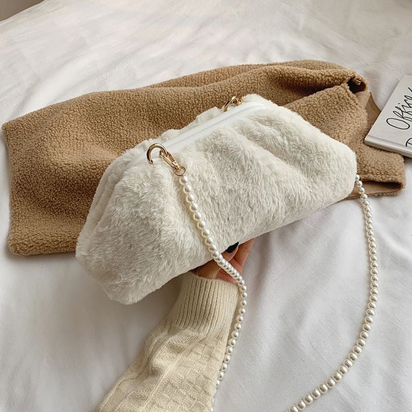 

designer- pearl shoulder belt fur bagvintage black and white leopard pattern tote bag casual shoulder bag women female popular simple female