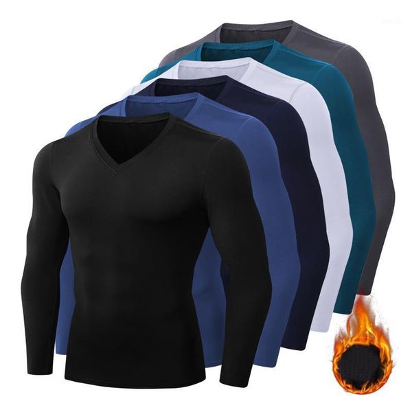 

running jerseys winter thermal underwear shirt men v neck fleece baselayer sport autumn thermo clothing pajamas sleepwear plus size1, Black;blue