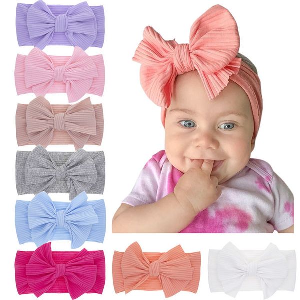 Accessori per capelli in cotone morbido Fascia per capelli per bambini Baby Super Stretch Bowknot Ragazze Fai da te Grandi fiocchi Fasce solide M4065