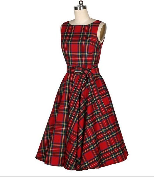 

summer women's new wind red plaid one line collar dress, Black;gray