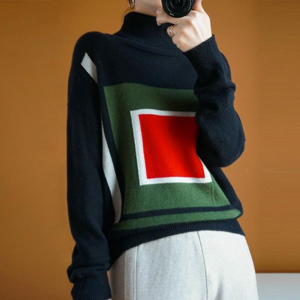 

cardigan women 100% pure wool thin loose korean short style western large size casual trend worsted colorblock pullover sweater, White;black