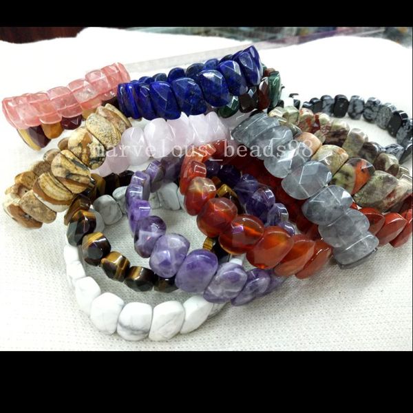 

10x15mm faceted lapis lazuli tigers eye crystal carnelite crystal jaspe howlite art beads stretch bracelet 71/2" wb471, Golden;silver