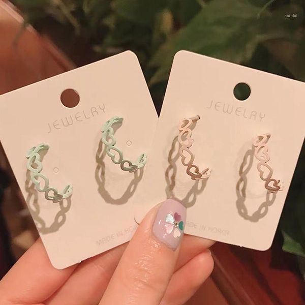 

mengjiqiao 2020 new korean sweet plastic heart hoop earrings for women cute boucle d'oreille party oorbellen jewelry1, Golden;silver