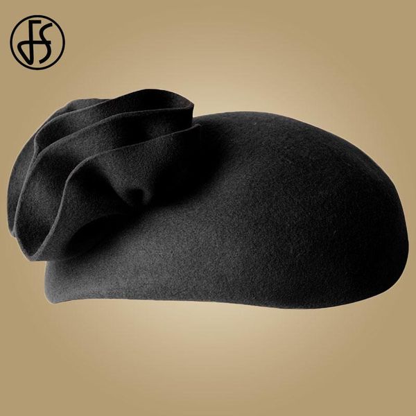 

shade fs ladies wool fascinator hats for wedding women elegant tea party formal vintage pillbox hatfelt flower fedoras chapeau femme, Black;white