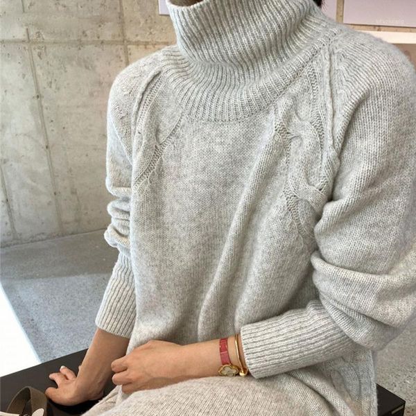 

turtleneck full sleeve oversized knit dress female 2020 winter vestidos casual thick twisted women long sweater dress1, Black;gray