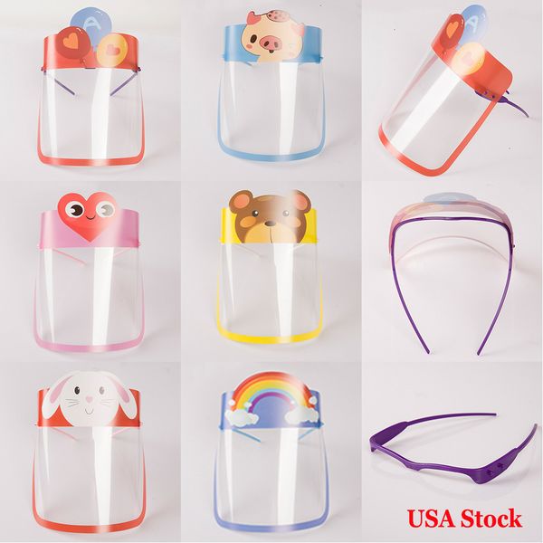 

us designer stock masks children cartoon face shield with glasses anti-fog prevent full protective party mask kid giftspkks