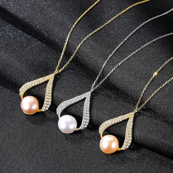 [MeiBaPJ] Echte Süßwasser Perle Einfache Goldene Anhänger Halskette 925 Solide Silber Flügel Edlen Schmuck für Frauen Q0531