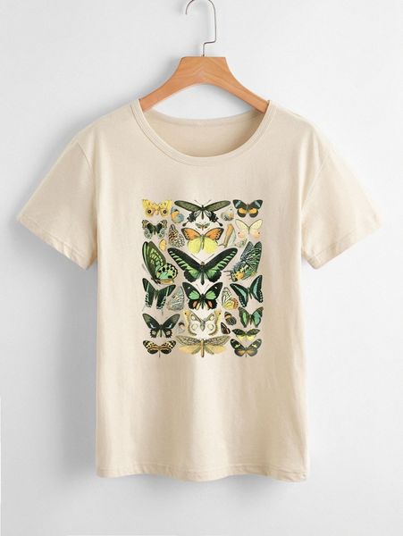 

butterfly print short sleeve tee q9hg#, White