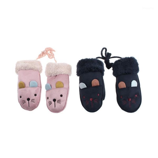 

thick suede with fingers winter 4 colors rope bag children' gloves warm and velvet korean1, Blue;gray