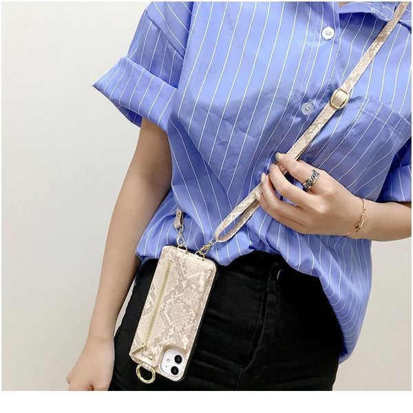 

necklace lanyard snakeskin pattern crossbody phone case for huawei mate 30 pro p40 p30 pro wallet case with coin pur qyljrh
