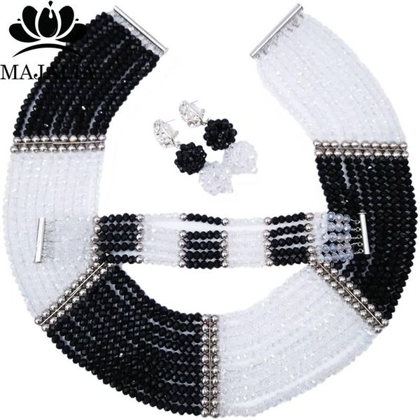 

majalia fashion women african custome jewelry set black clear brown gold ab nigerian beads wedding party jewelry sets 10rch008, Silver