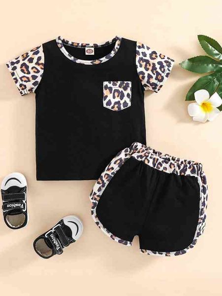 

baby contrast leopard tee & shorts she, Blue