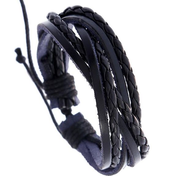 

man woman bracelet 18mm 100% genuine leather bracelet nightclub hip hop hand woven cowhide wax thread pu bracelet, Black