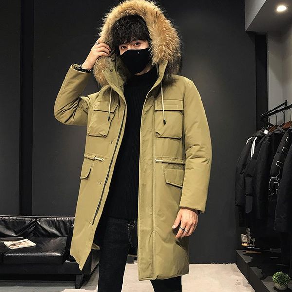

down jacket male long white duck down thickening coat winter warm clothes young han edition handsome coat, Black
