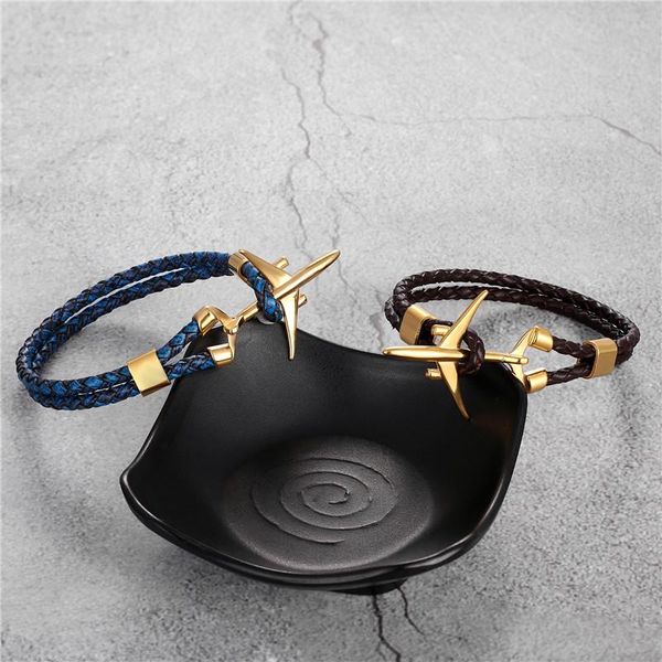 

mkendn stainless steel airplane anchor bracelets men women genuine multilayer leather bracelet tyle homme jewelry wmtubs