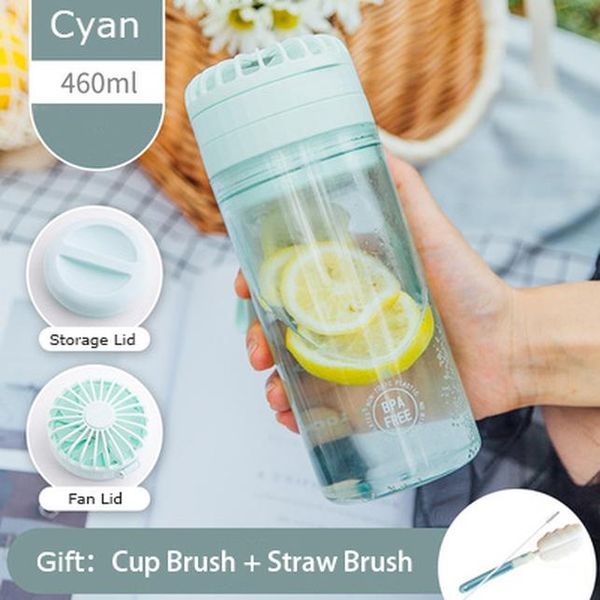 

creative summer cute fun water bottle with electric fan portable large capacity plastic drinking water bottles for girls gifts wmtkdq