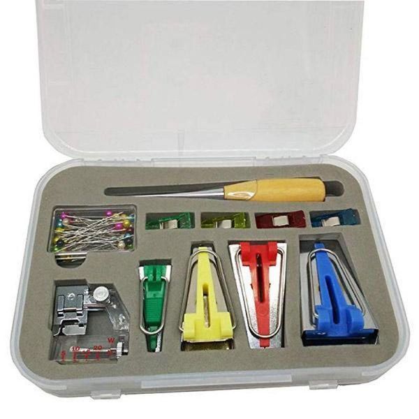 

sewing accessories bias tape maker kit fabric binding binder foot wooden awl clips pins household diy supplies quilting tool set