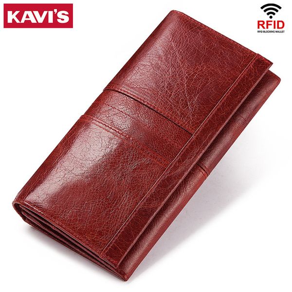 

kavis genuine leather women clutch wallet and female coin purse portomonee clamp for phone bag card holder handy passport walet lj200827, Red;black