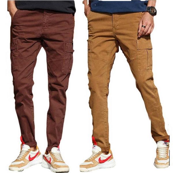

men's pants four seasons cotton cargo joggers fashion tactical multi-pocket, Black