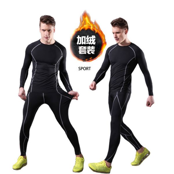 

autumn sportswear plush suit and men's winter thickened long sleeve warm running fitness training fast dry clothes, Gray