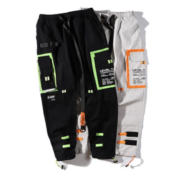 

mens fashion cargo pants hip hop street pants ins sell patchwork pants male sesaons clothing, Black