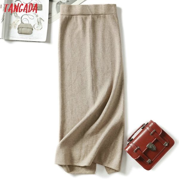 

tangada women solid long skirts knit stretch high waist korean style ladies black pencil skirt faldas mujer moda aqx05 t200106