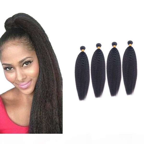

malaysian human hair extensions 3pieces kinky straight 8-26inch wholesale yaki double wefts three bundles 100% human hair, Black