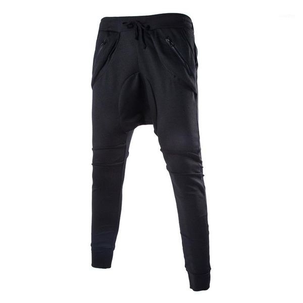 

new fashion 2020 outdoor elastic waist zipper pockage loose harem pants men crotch design joggers trousers man hip hop pants1, Black