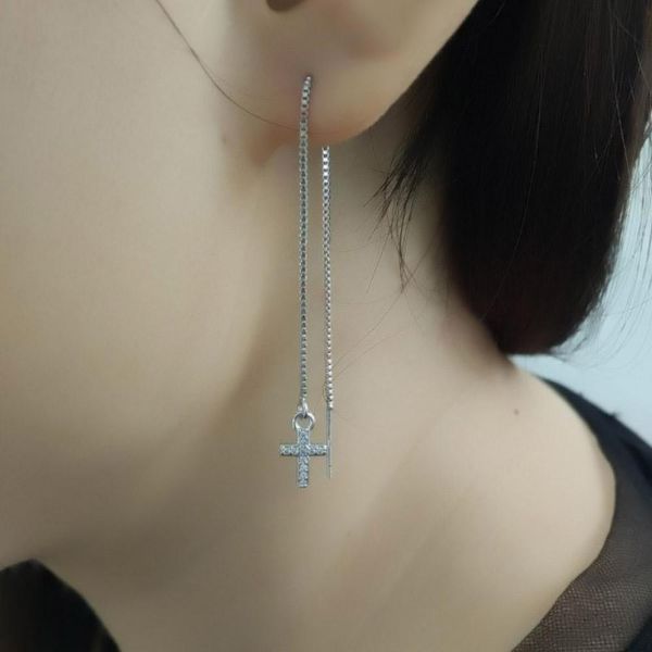 

chadestinty silver color cz zircon cross cross серьги для женщин свадебная вечеринка ювелирные изделия длинные цепочки серьги botique jllbpk, Black;white