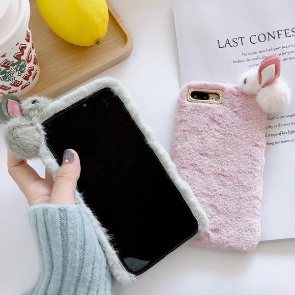

роскошный 3d милый кролик плюшевый чехол для телефона для iphone 6s 7 8plus xr xs max 11pro девушки силиконовые крышки для samsung s8 wmtdtx