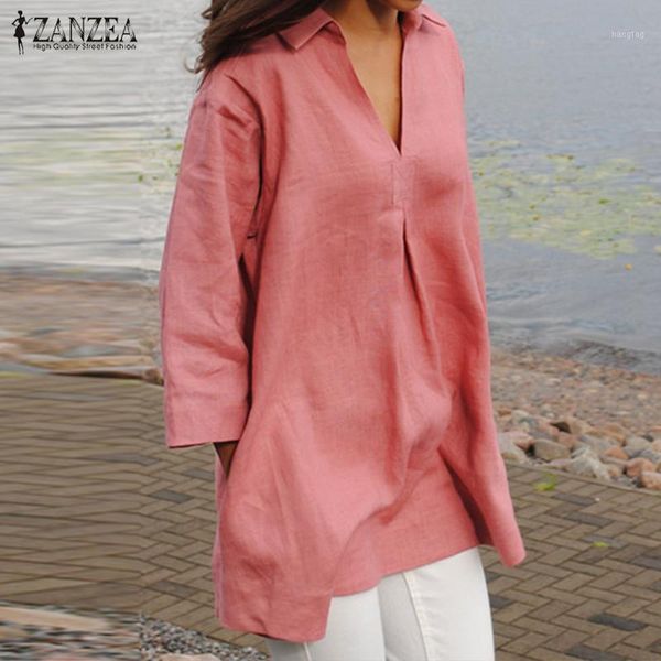 

zanzea women 2020 autumn solid shirts cotton blouses casual loose v neck fashion blusas femininas plus size s-5xl1, White