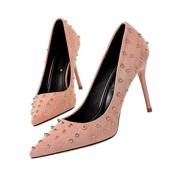 

female finger fashion pointed rivet high-heeled bombs slide stiletto party red shoes size 34-43 rb8c, Black