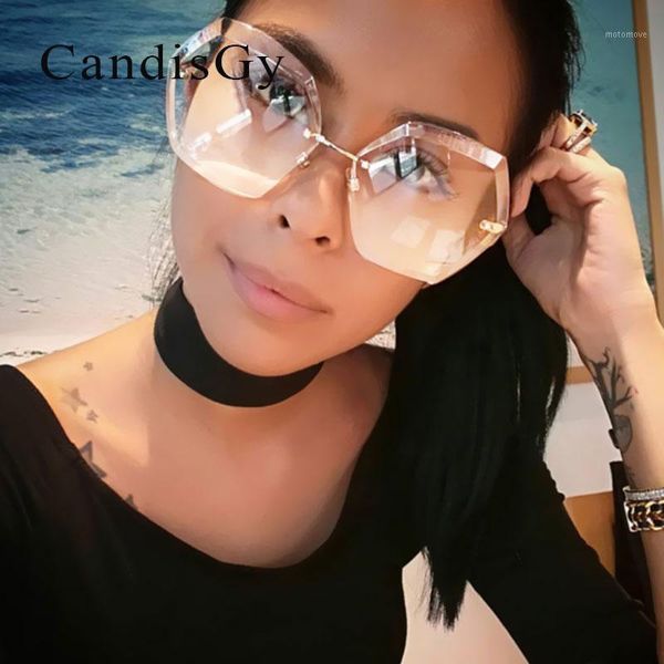 

sunglasses luxury fashion vintage metal retro women rimless oversize transparent clear lens brand designer sun glasses eyewear1, White;black