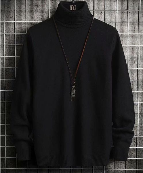 

2021 new autumn winter men's turtleneck sweater slim knitted keep warm clothes 4sne, White;black
