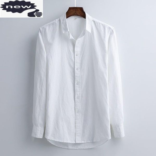 

men's dress shirts classic men breathable cotton linen formal business office work camisa masculina long sleeve wedding white shirt, White;black