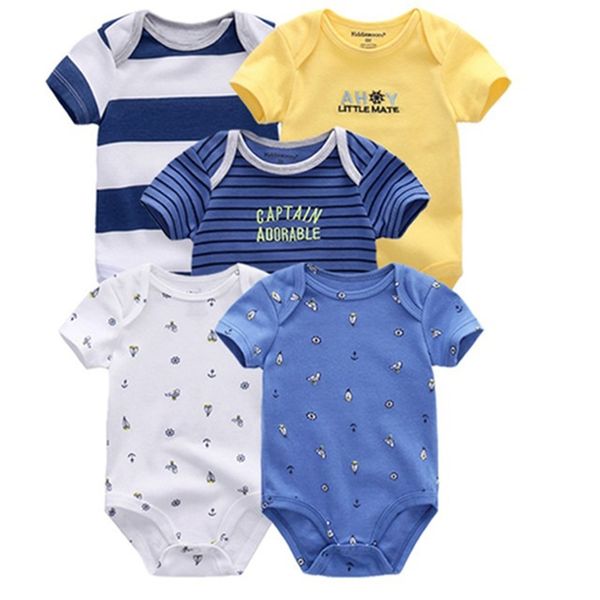 

5pcs/lot newborn 100%cotton unicorn 0-12m baby boys clothes bodysuits girls clothing baby girls clothes roupas de bebe y200320, Blue