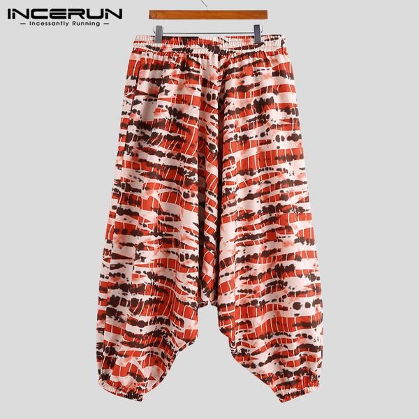 

men's pants incerun vintage printed men harem joggers baggy drop crotch trousers elastic waist casual streetwear pantalones hombre, Black