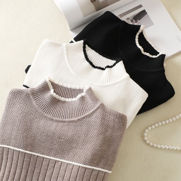 

bygouby striped women sweater color block women turtleneck sweater atumn winter thick warm pullovers soft cotton ribbed knitwear y200910, White;black