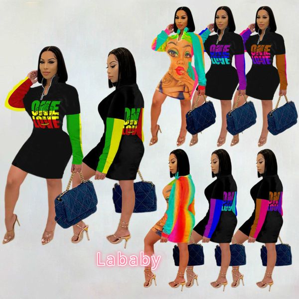 

women dress designer 2021 new color stitching letter pattern printed ladies fashion casual autumn spring graffiti dresses skirt t0138, Black;gray