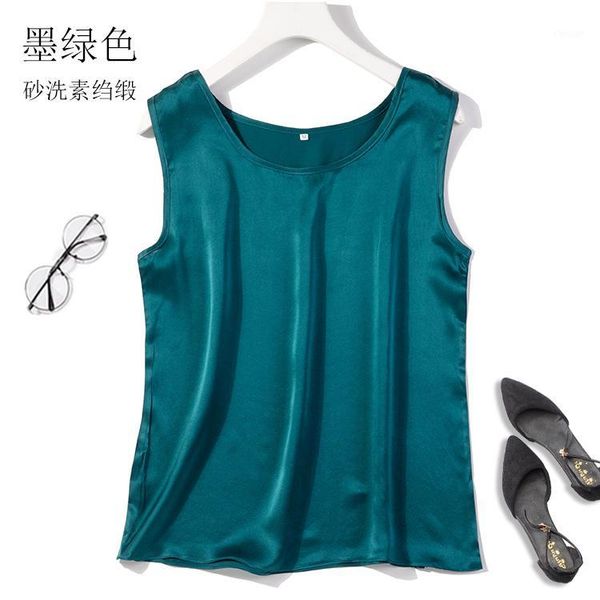 

women's 100% pure silk satin fabric tank blouse shirt sleeveless vest size  l xl jn4251, White