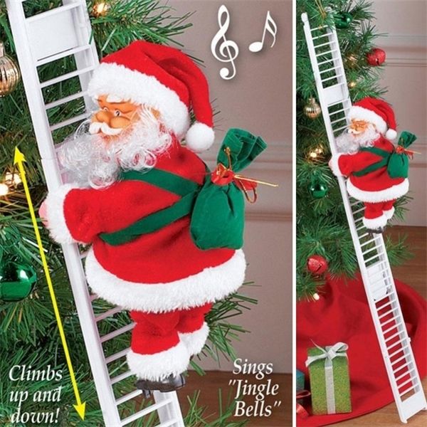 

santa claus electric climb ladder hanging decoration christmas tree ornaments funny new year kids gifts party decor 1008