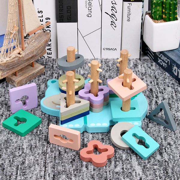 Детские деревянные игрушки блоки бегемота пять столбцов MONTESSORI PEG Puzzle Classic 5 столбов интеллектуальные блоки игрушка подарок бесплатная доставка LJ201124