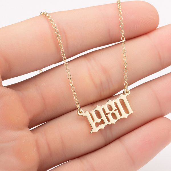 

fashion birth years necklaces initial letter year number pendant birthday gift charm stainless steel necklace women jewelry, Silver