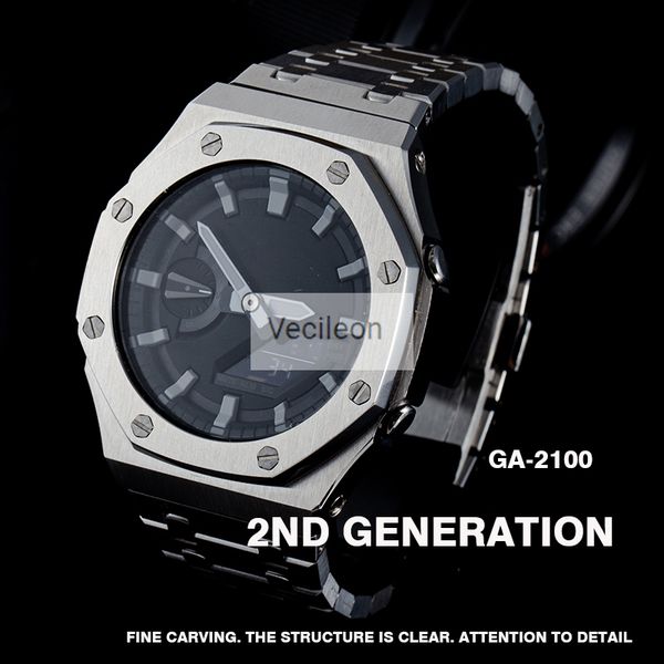 

ga2100 watchband and bezel for ga-2100 watch set modification watchband bezel 100% metal 316l stainless steel with tools lj201202, Black;brown