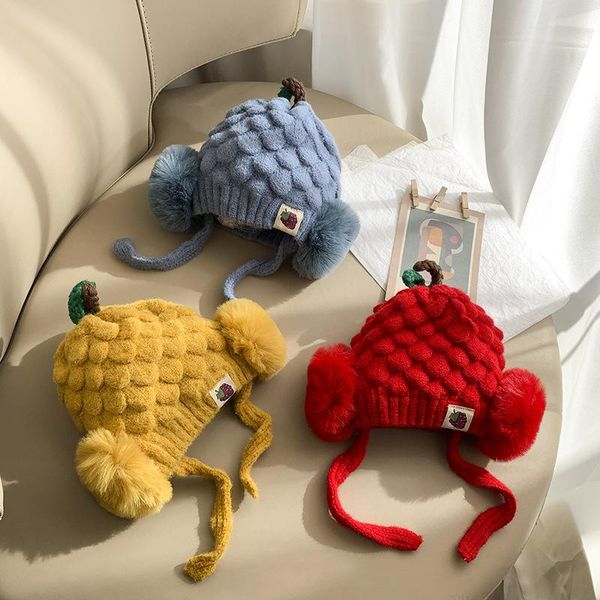 

beanie/skull caps fruit pineapple hat baby knit children's winter thermal wool cap korean style, Blue;gray