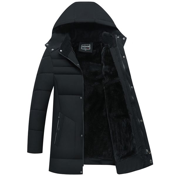 

winter clothes parkas jacket men long thicken warm parkas hooded fleece jackets outwear cotton coat padded parka coat, Black