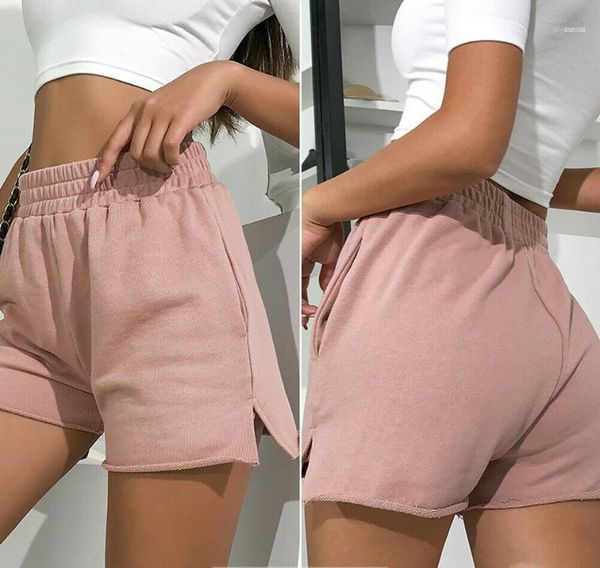 

summer women's cotton gym solid shorts casual elastic waist beach running shorts new11, White;black