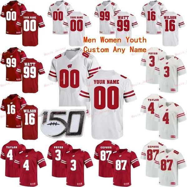 

stitched custom 81 troy fumagalli 84 jake ferguson 87 quintez cephus 99 jj watt wisconsin badgers college men women youth jersey, Black